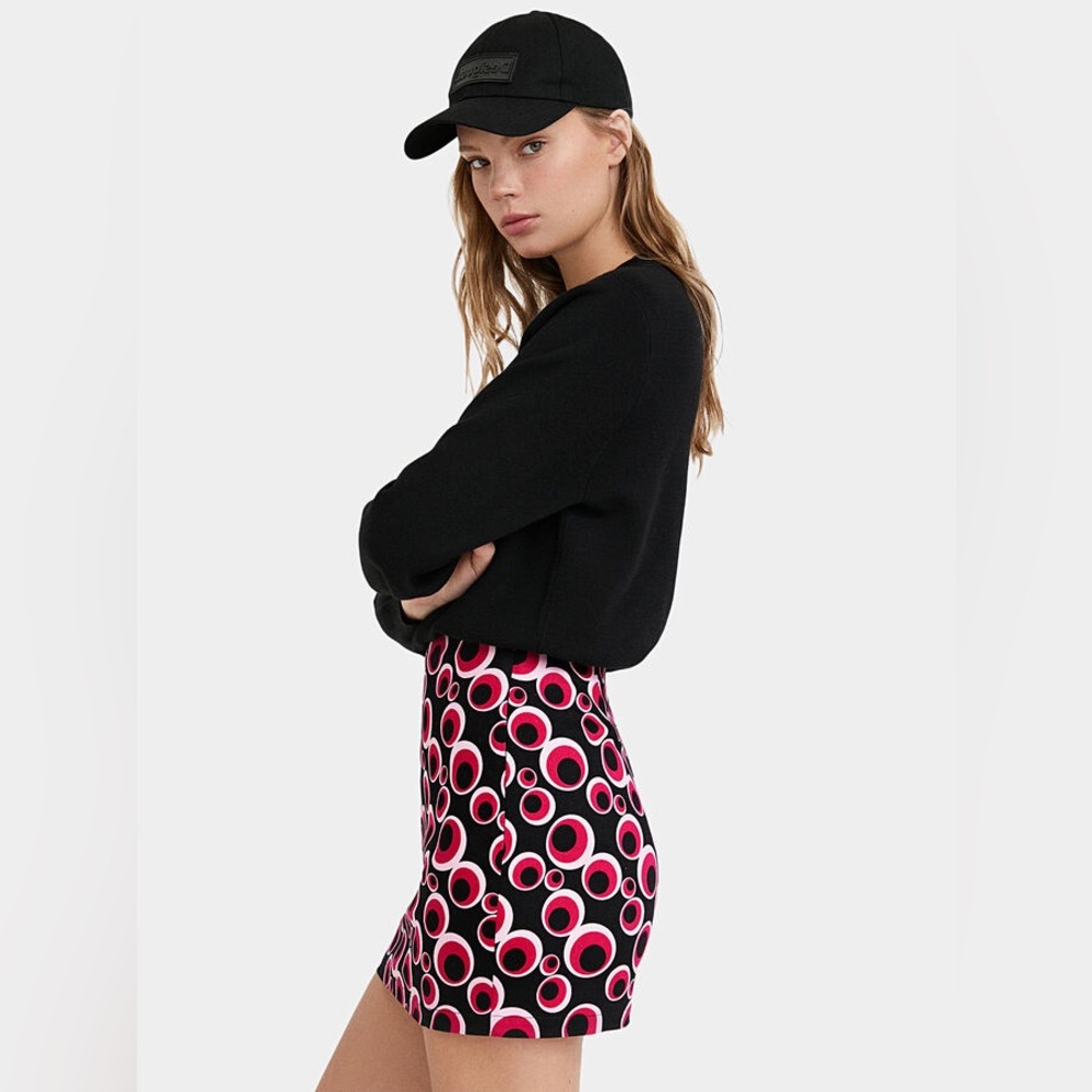Desigual Pink Black Groovy Slim Mini Skirt FITS MEDIUM - Picture 3 of 8